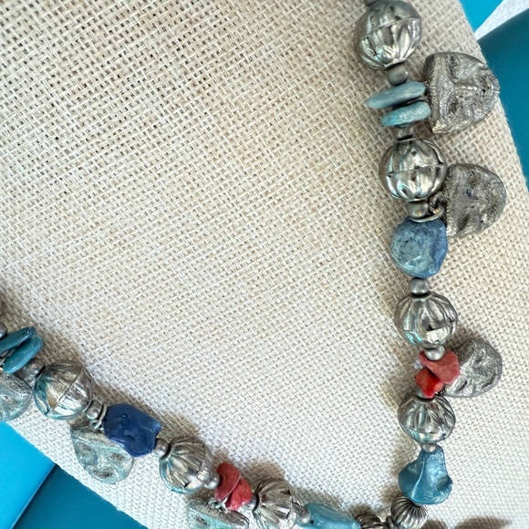 Angel Turquoise Angel Cross Pendant Necklace with Pewter Mask Beads - Picture 7 of 8